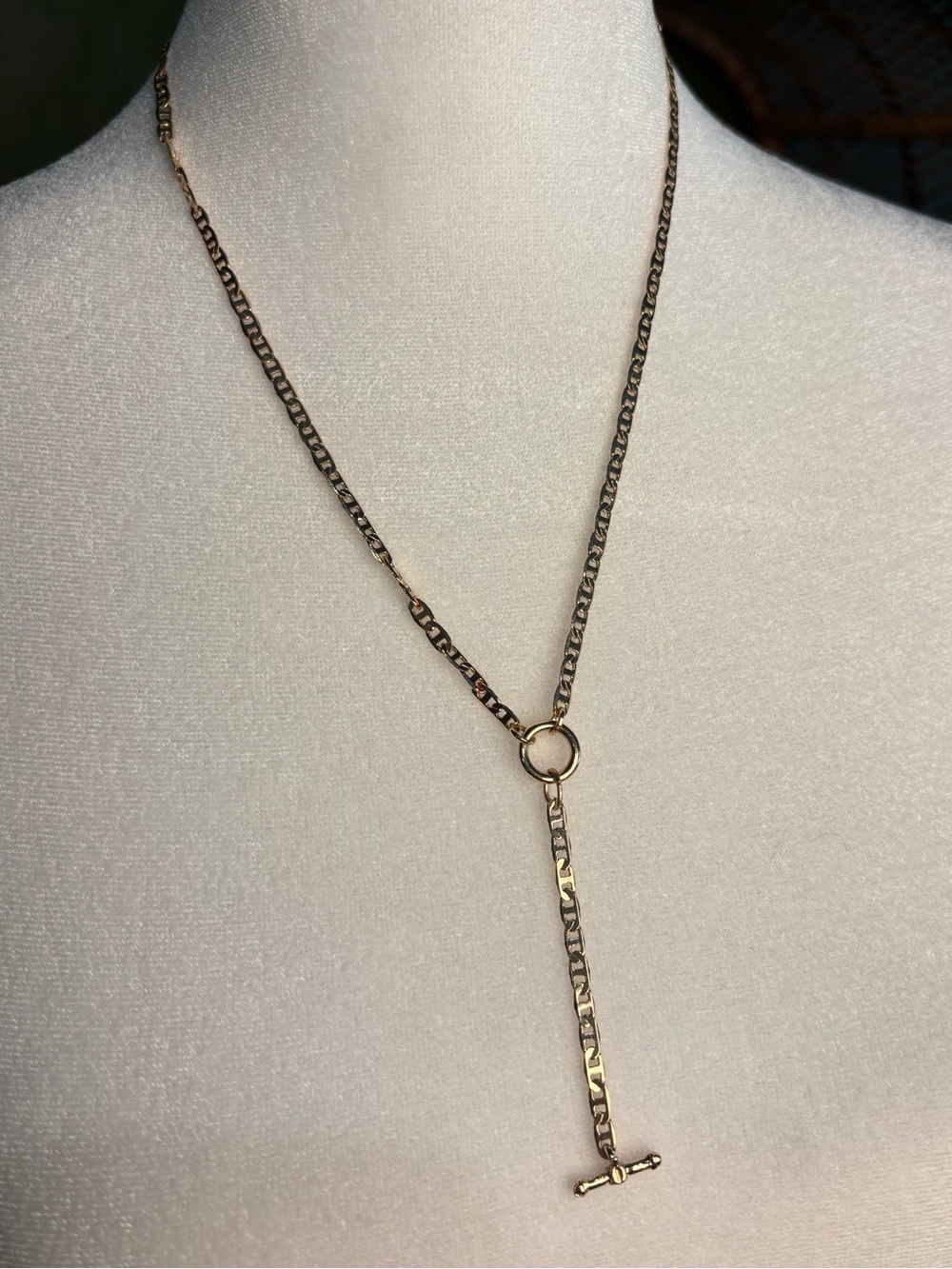 Sugarfix Gold T-Bar Y Drop Oring Lariat Necklace
